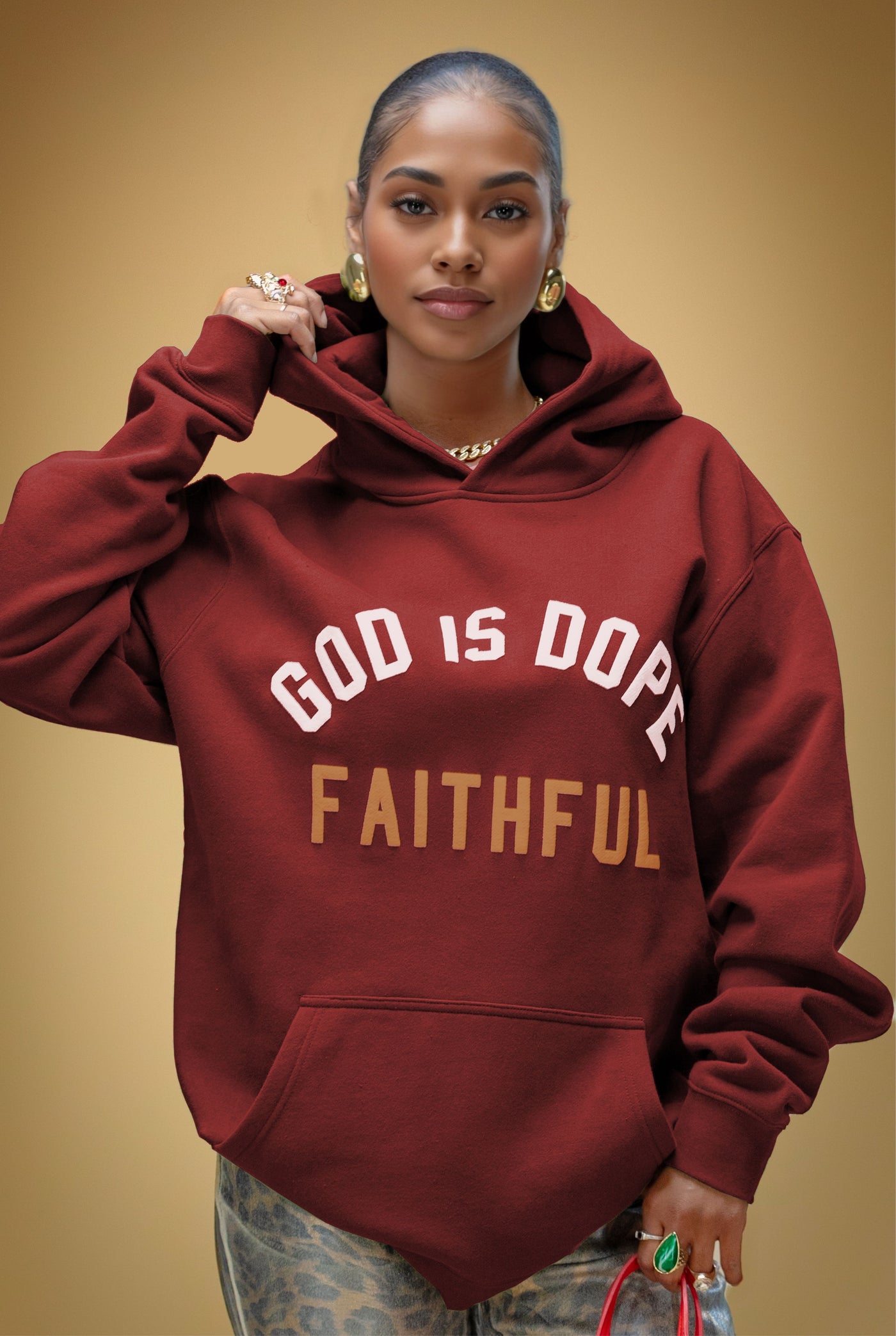 Faithful Lightweight Hoodie Wine/Mustard/White