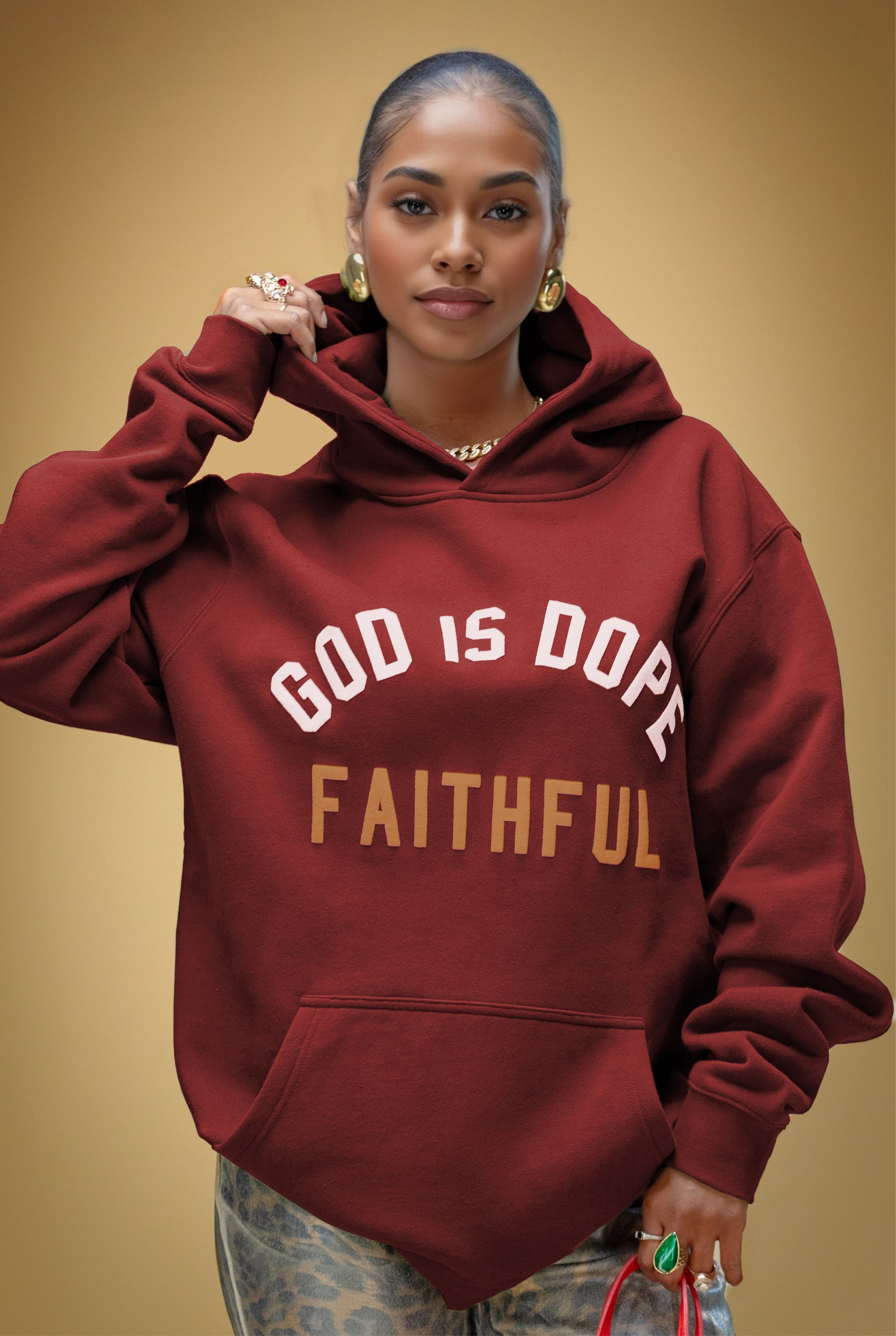 Faithful Lightweight Hoodie Wine/Mustard/White