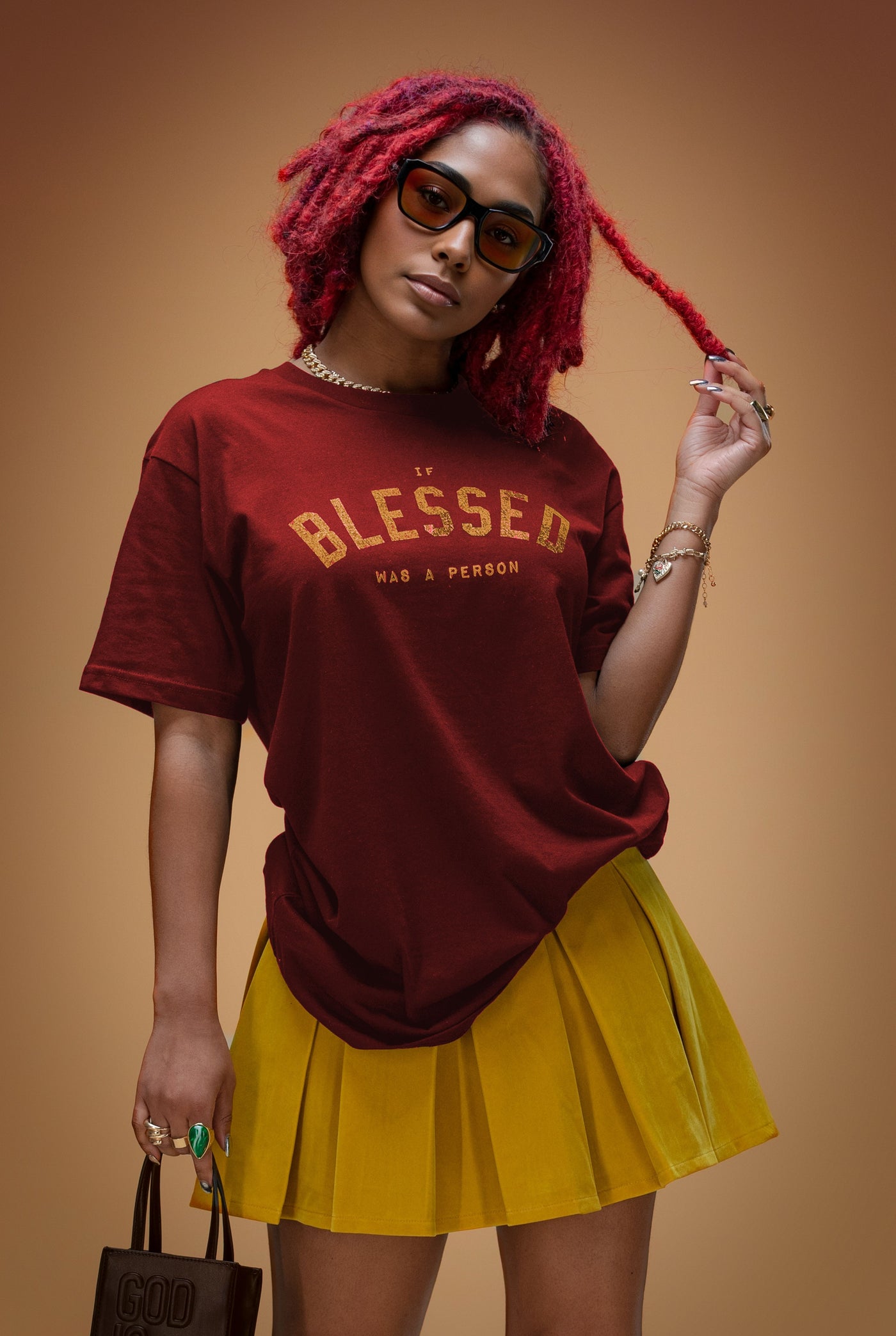 If Blessed Was A Person Tee (Wine/Mustard)