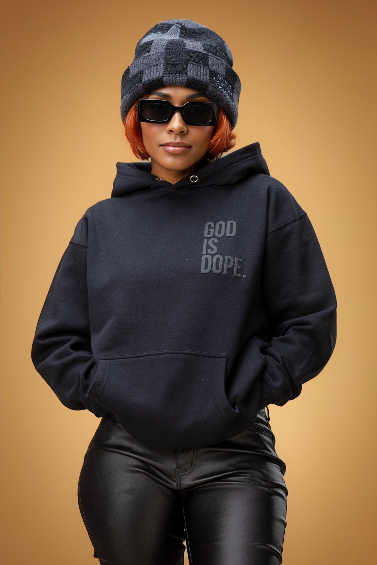 Monochromatic God Is Dope Corner Logo Hoodie (Black on Black)