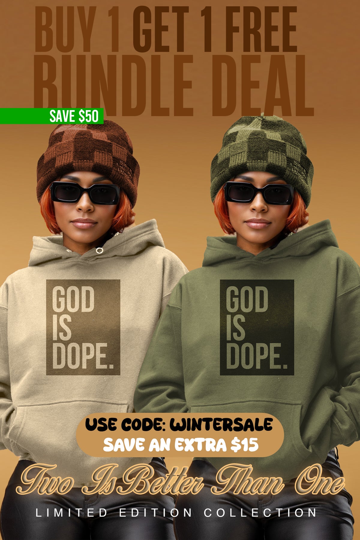 **2 Hoodie Bundle** Lightweight Box Logo (Sand/Military)