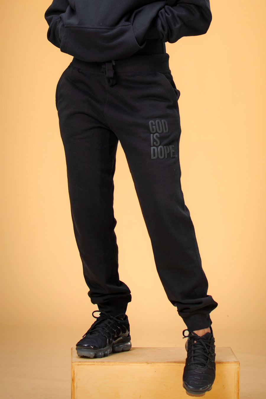 Monochromatic God Is Dope Corner Logo Joggers (Black/Black)