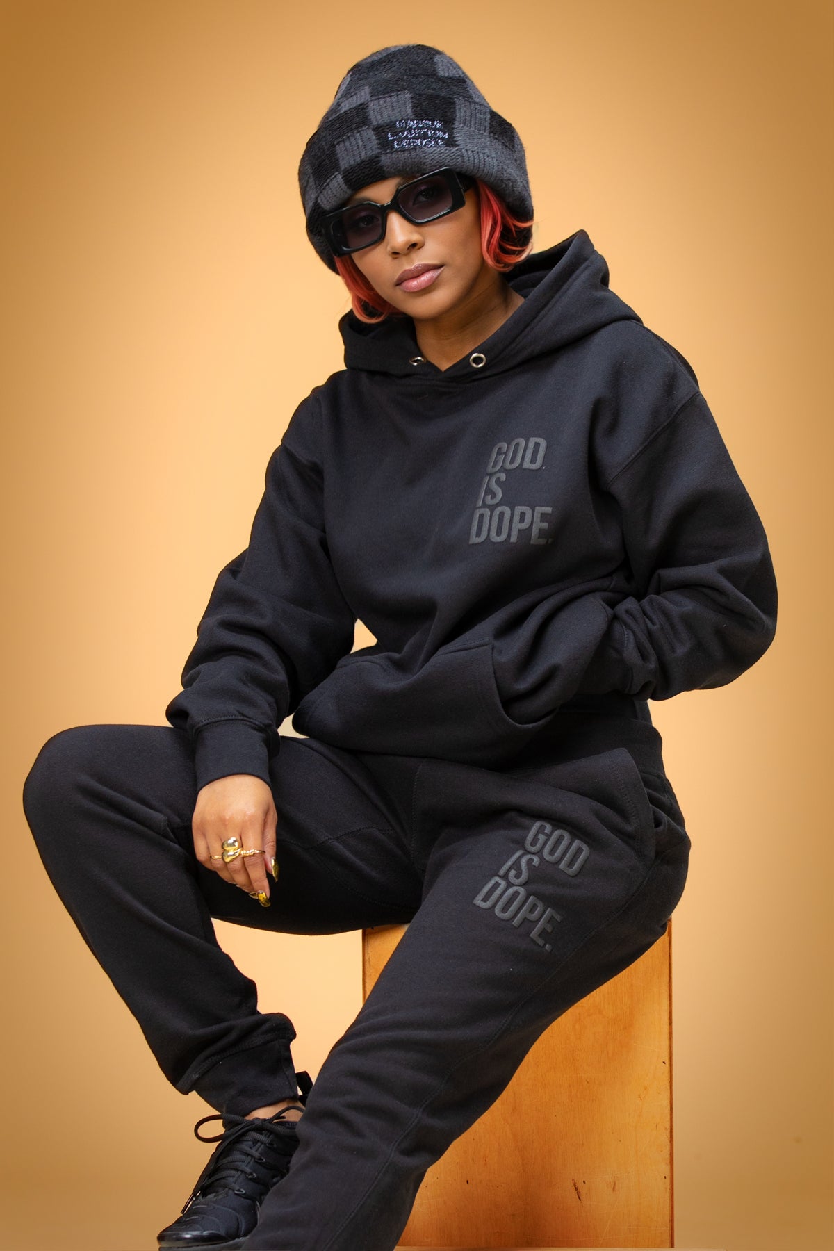 Monochromatic God Is Dope Corner Logo Joggers (Black/Black)