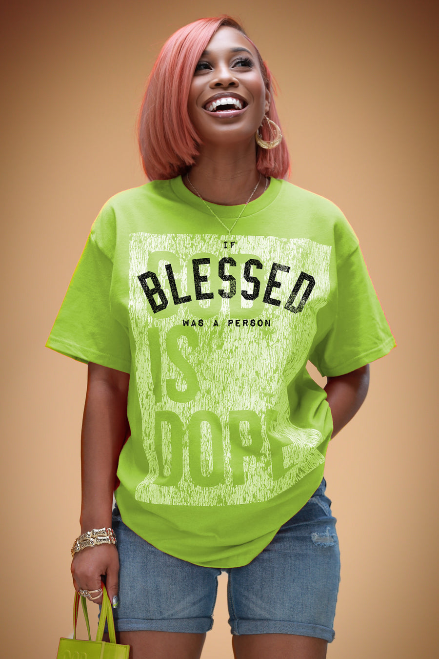 OVERSIZED BOX LOGO |IF BLESSED WAS A PERSON OVERLAY TEE (KIWI/WHITE/BLACK)