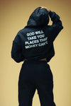 OVERSIZED CROPPED BELIEVER LOGO HOODIE (BLACK/OFF-WHITE)