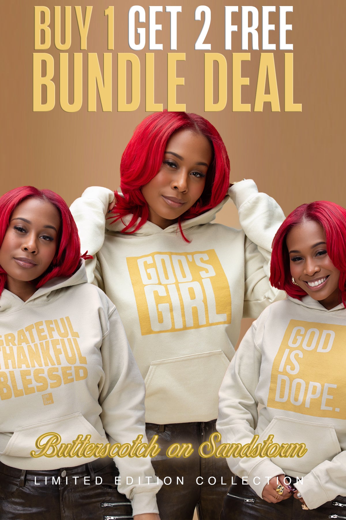 **3 Hoodie Bundle** Lightweight Box Logo (Butterscotch)