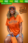 If Blessed Was A Person Overlay Tee (Orange/Blue)