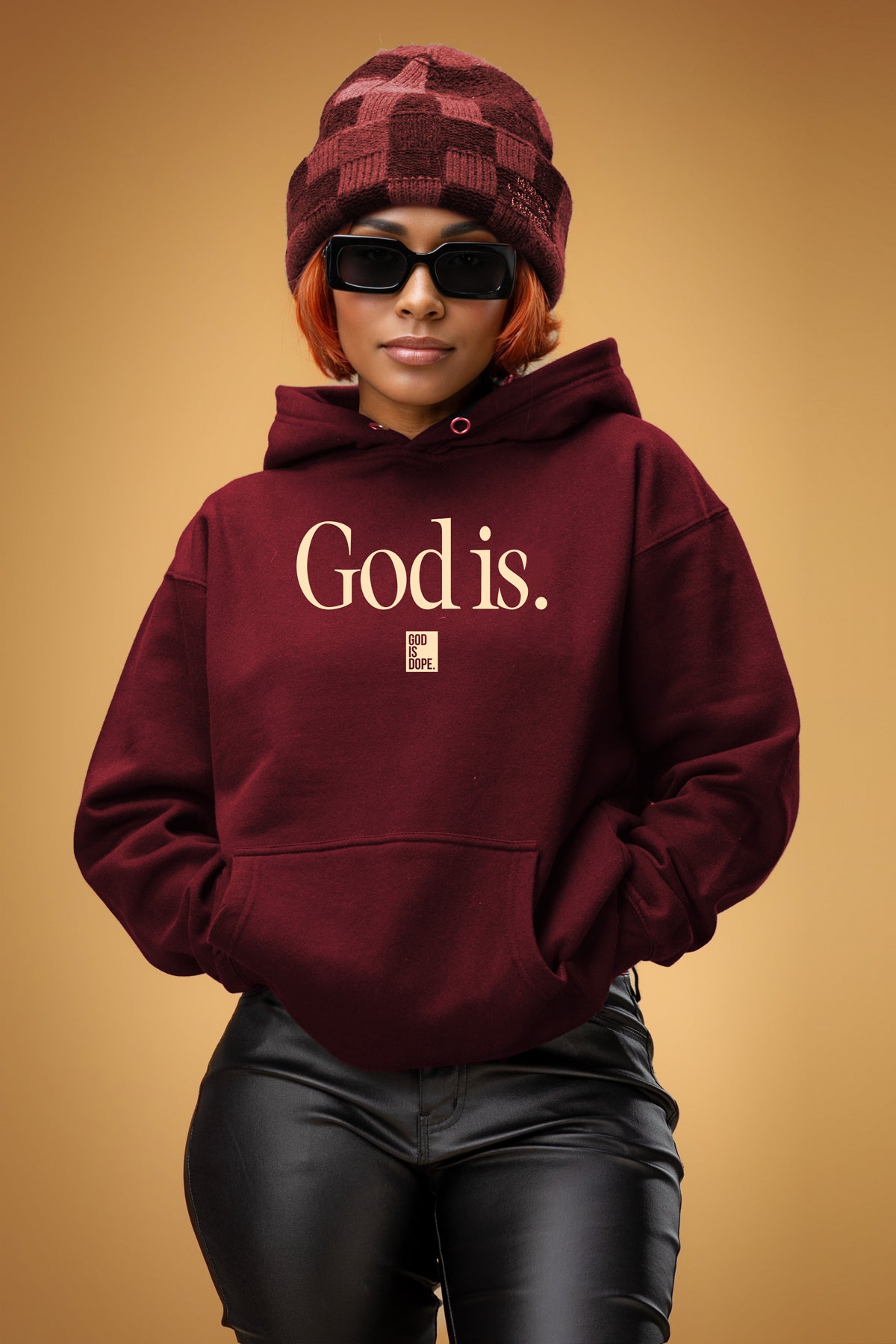 "God Is" Lightweight Hoodie Wine/Natural
