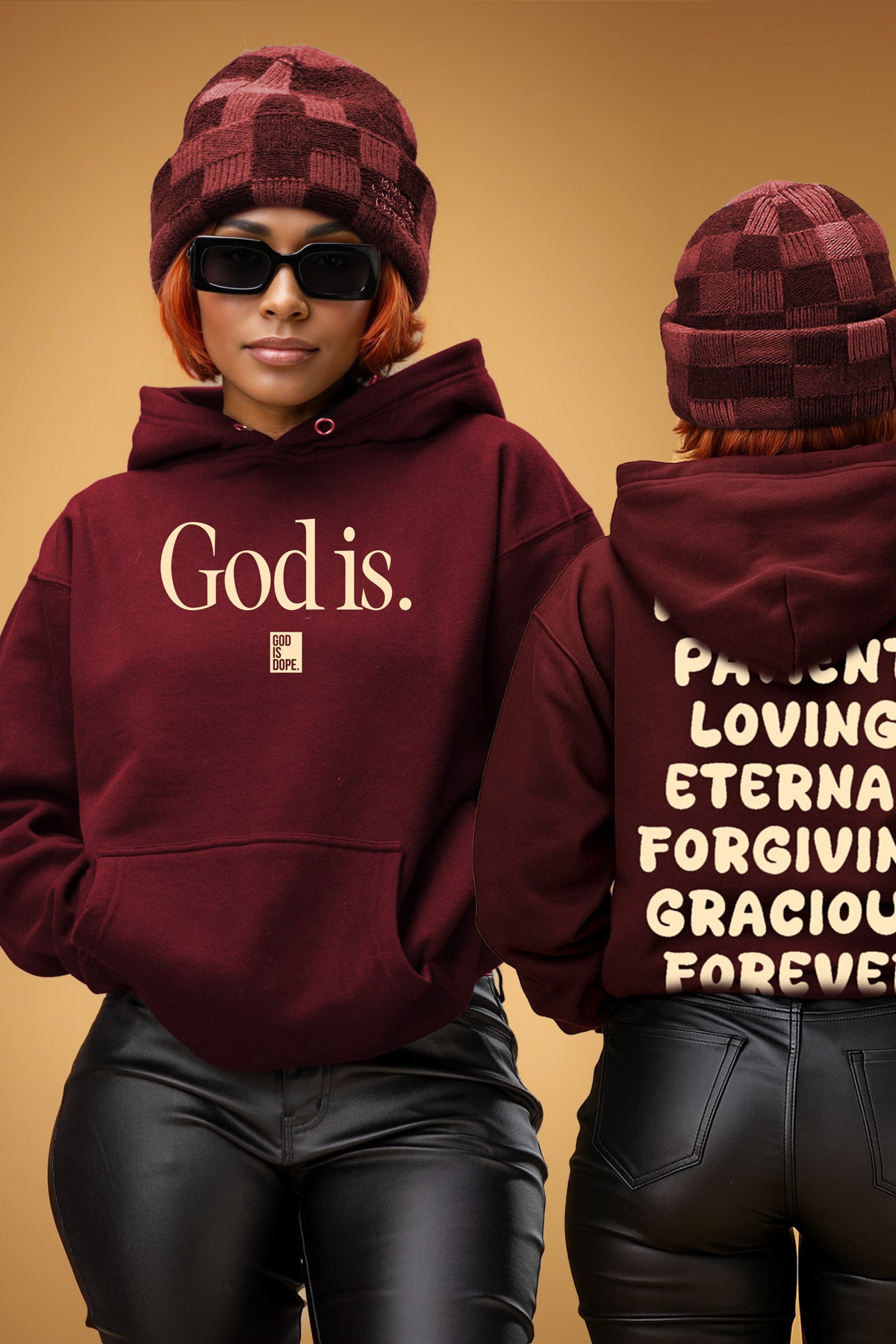 "God Is" Lightweight Hoodie Wine/Natural