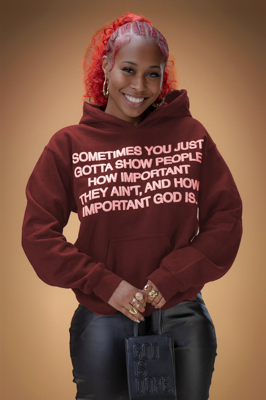 God is Important Hoodie Wine/Pink
