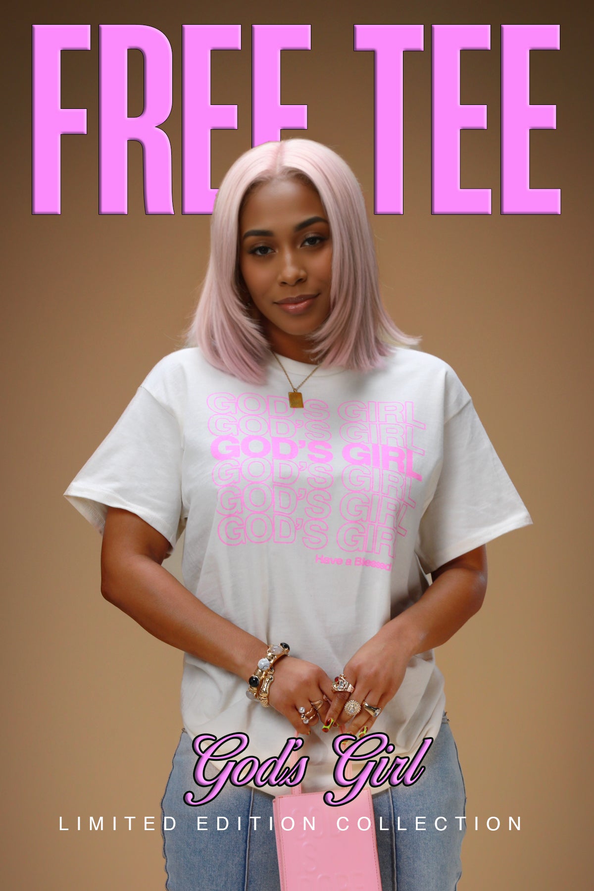 God's Girl v3 Tee (Natural/Pink)