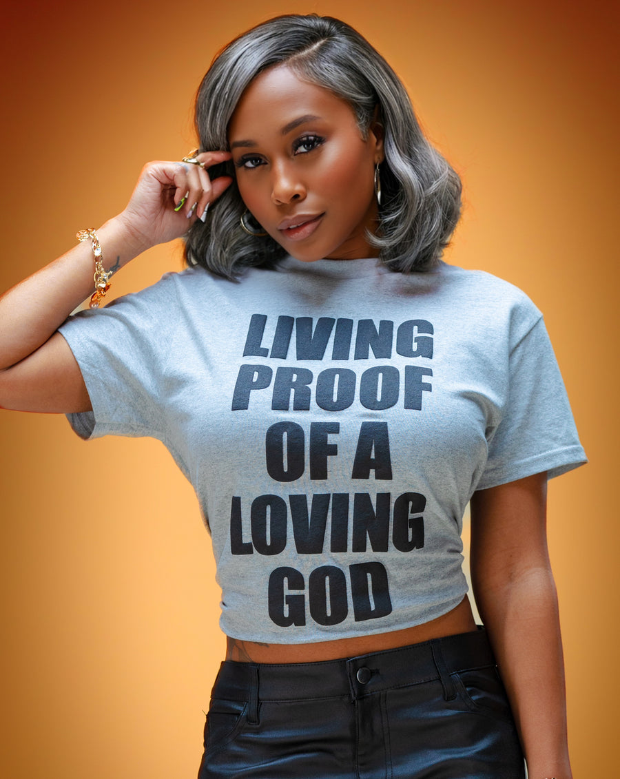 Living Proof of a Loving God Tee (Grey/Black)