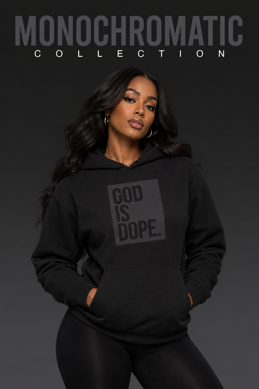 Classic God is Dope Box Logo Hoodie (Monochromatic Black)