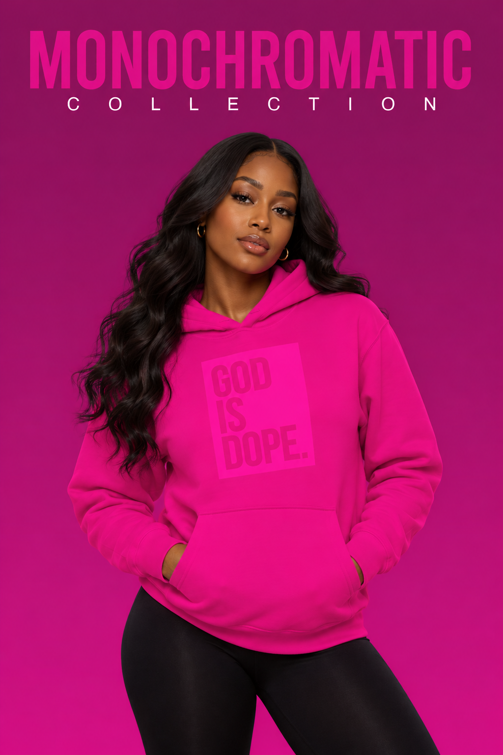 Classic God is Dope Box Logo Hoodie (Monochromatic Heliconia)
