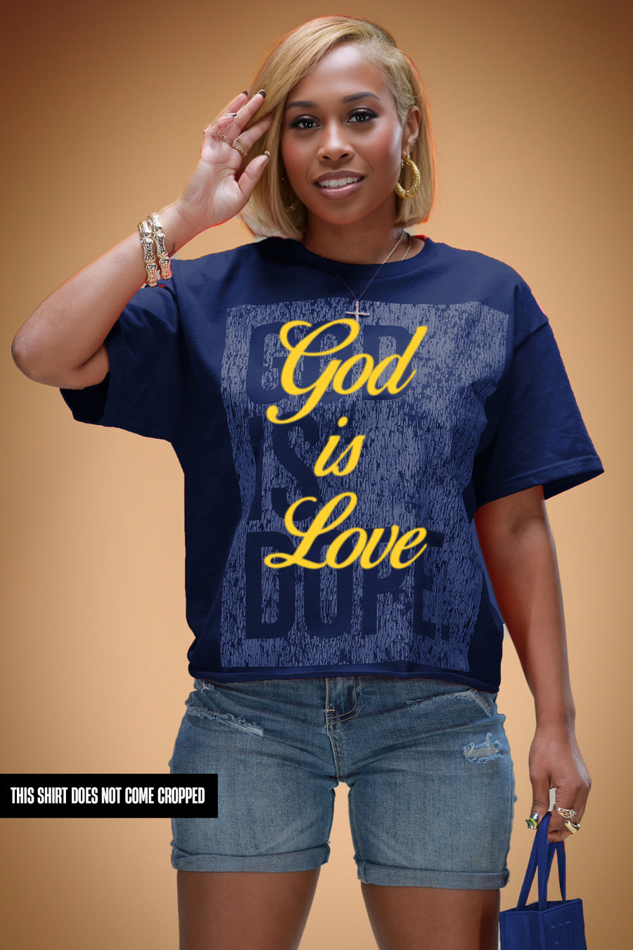 OVERSIZED BOX LOGO | GOD IS LOVE OVERLAY TEE (NAVY/GOLD)