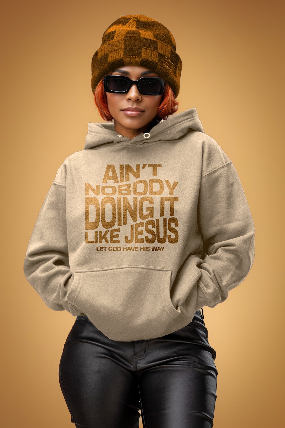 "Ain't Nobody Doing It Like Jesus" Lightweight Hoodie Sand/Brownish Gold