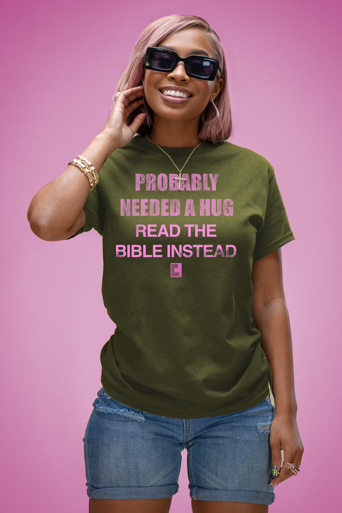 Read the Bible Instead Tee (Military Green/Pink)