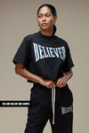 OVERSIZED BELIEVER LOGO TEE (BLACK/OFF-WHITE)