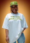 The One Jesus Loves Tee (White/Military Green)