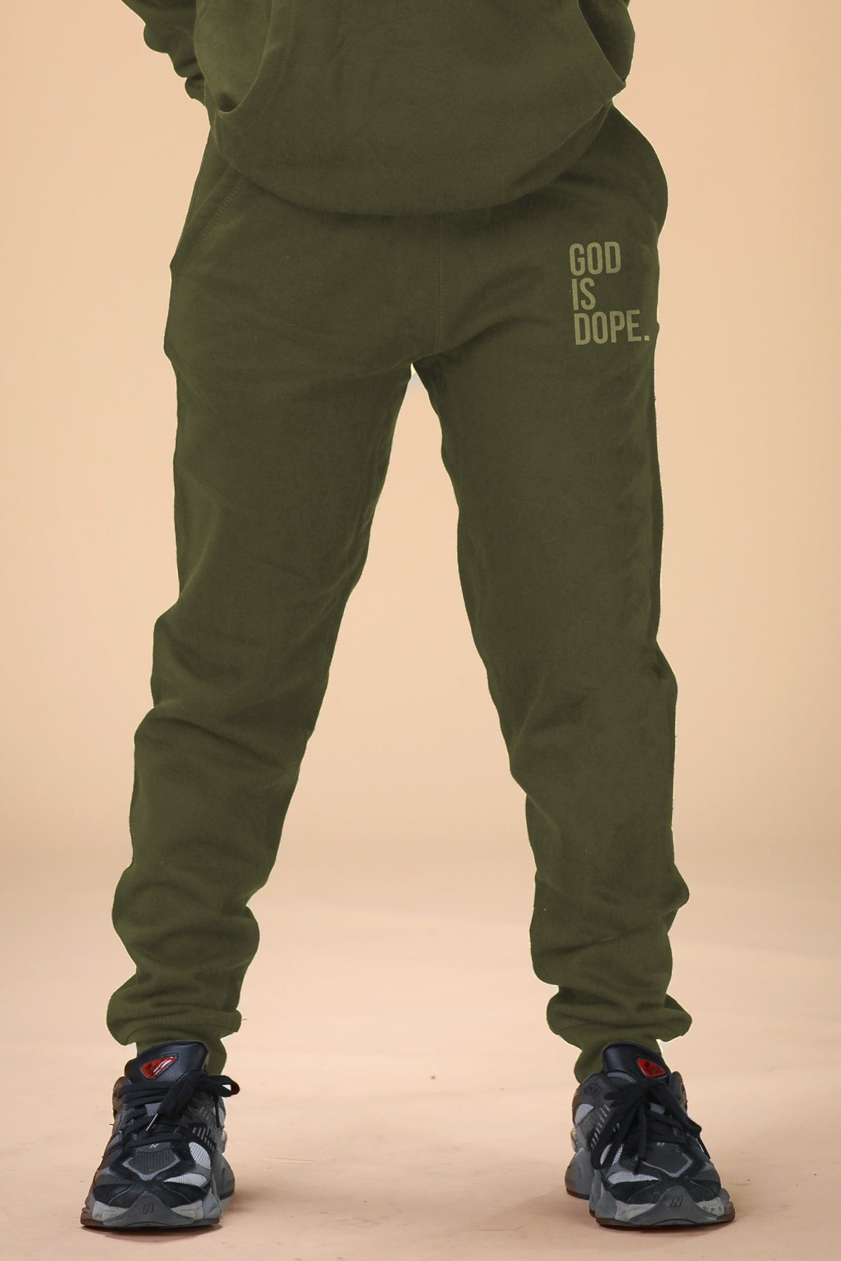 Monochromatic God Is Dope Joggers (Military Green/Military Green)