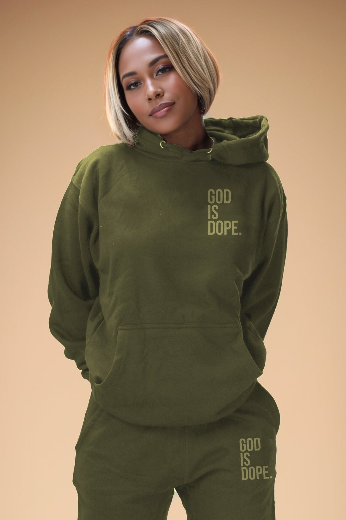 Monochromatic God Is Dope Hoodie (Military Green/Military Green)