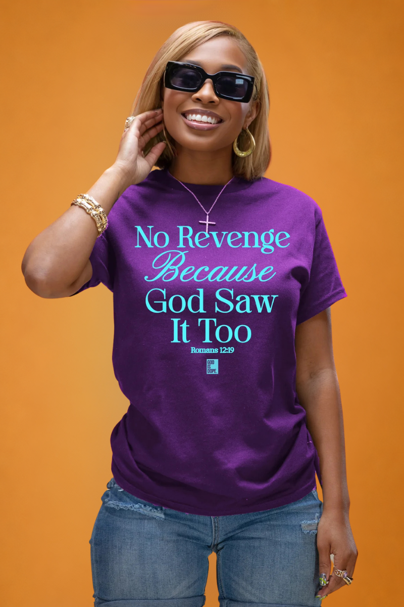 Romans 12:19 No Revenge Tee (Purple/Teal)