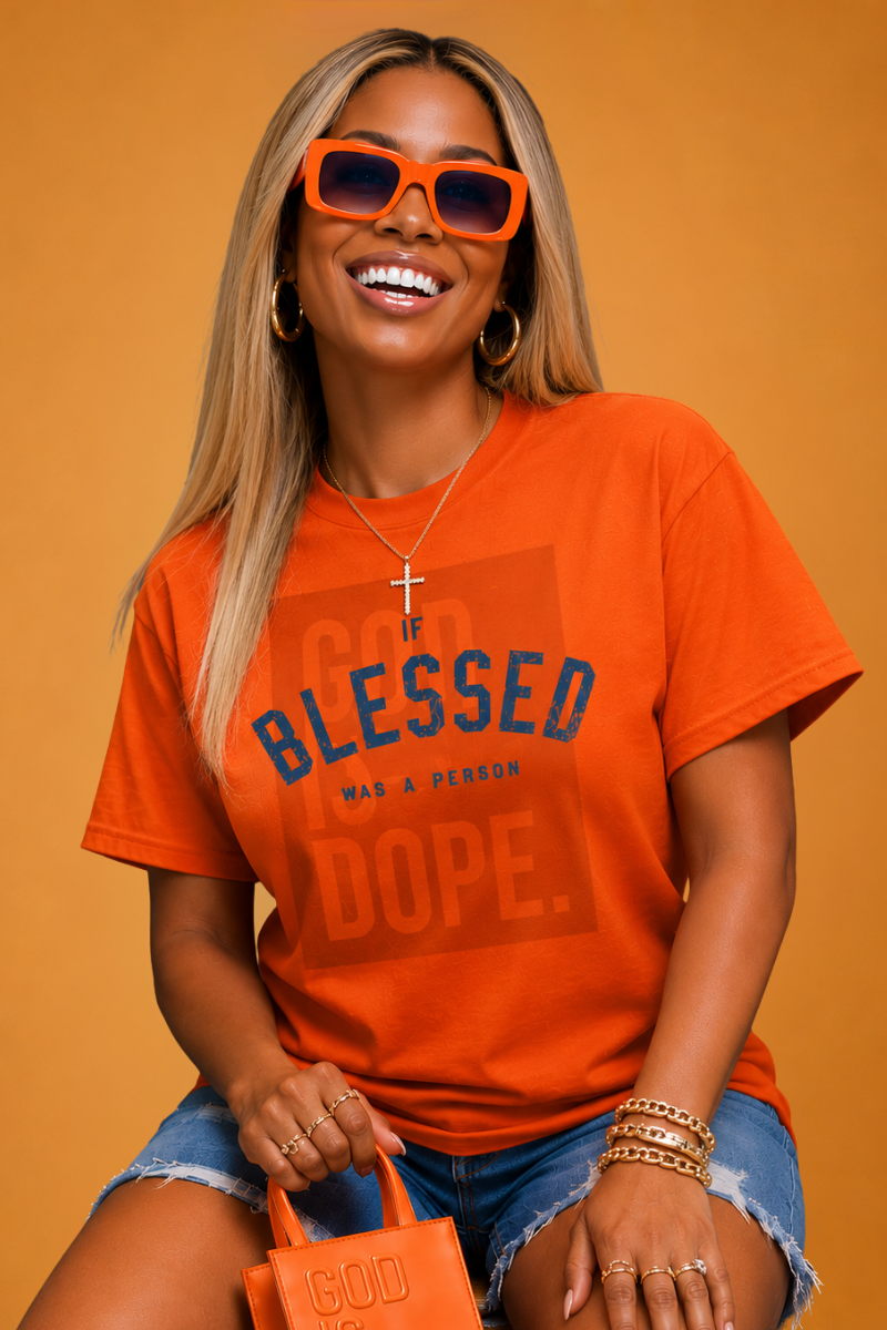 If Blessed Was A Person Overlay Tee (Orange/Blue)