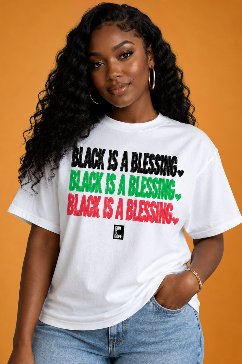 **JUNETEENTH** FREE Black is a Blessing Tee ( White/ Green/ Red/ Black)