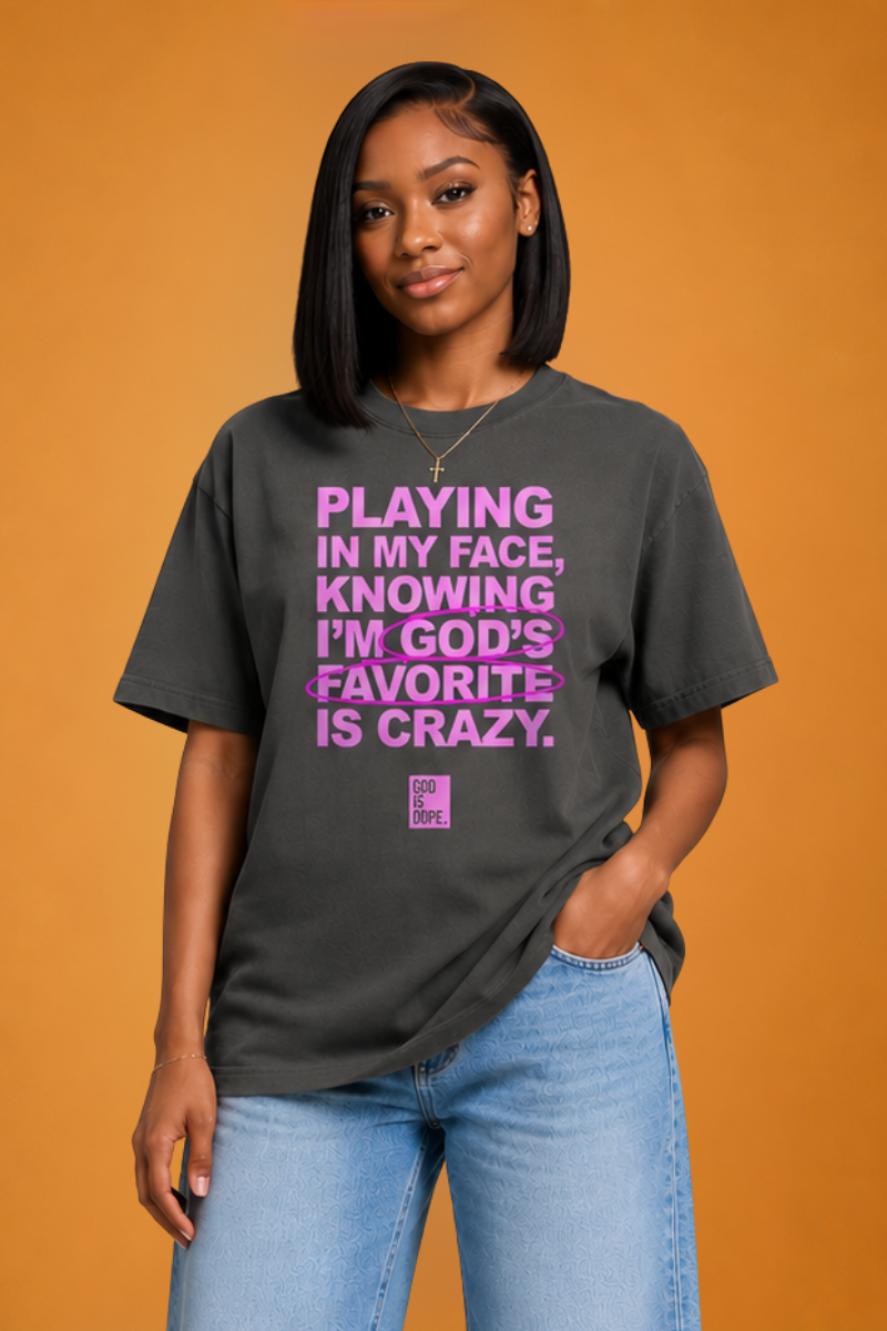 **Free Tee God's Favorite ( Charcoal/ Pink)