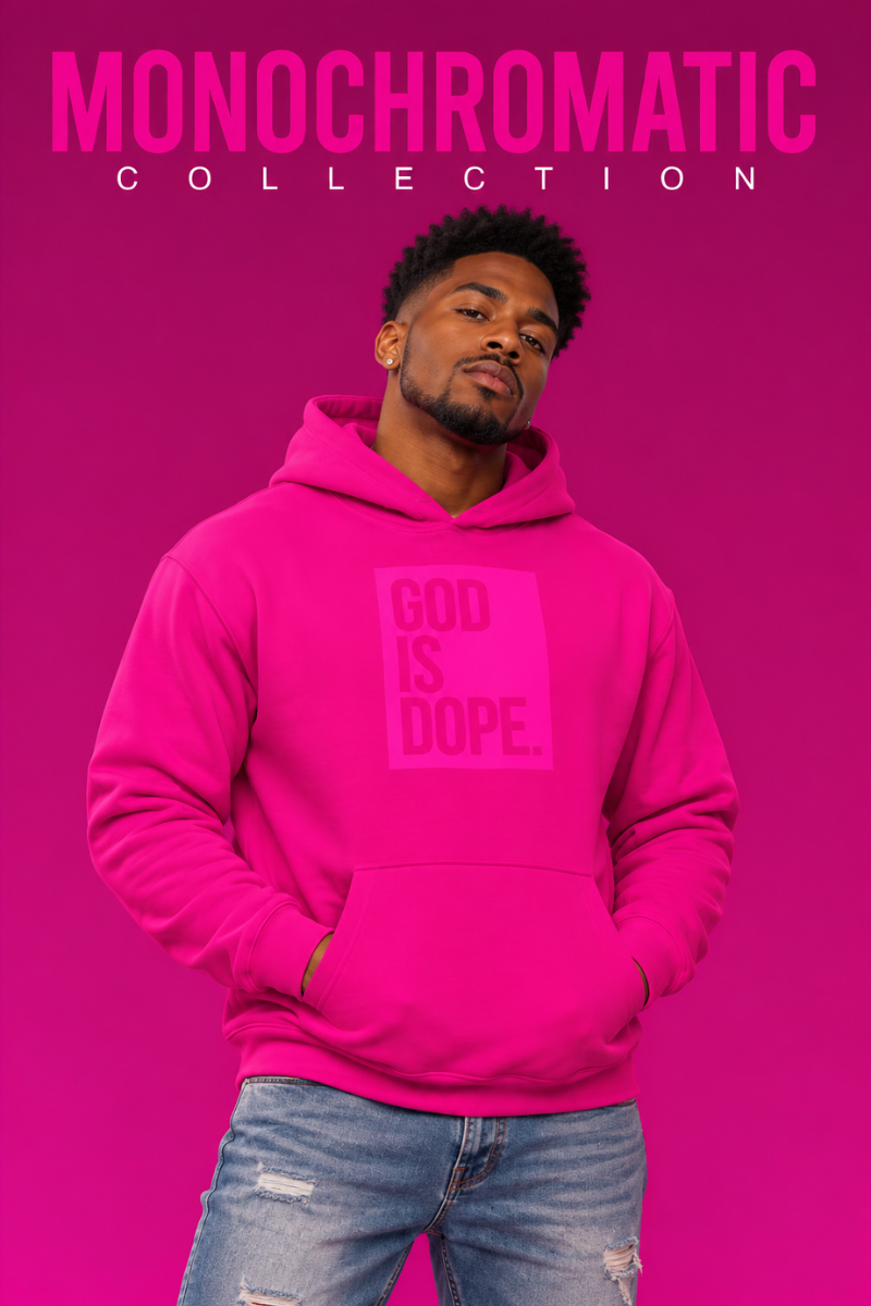 Classic God is Dope Box Logo Hoodie (Monochromatic Heliconia)