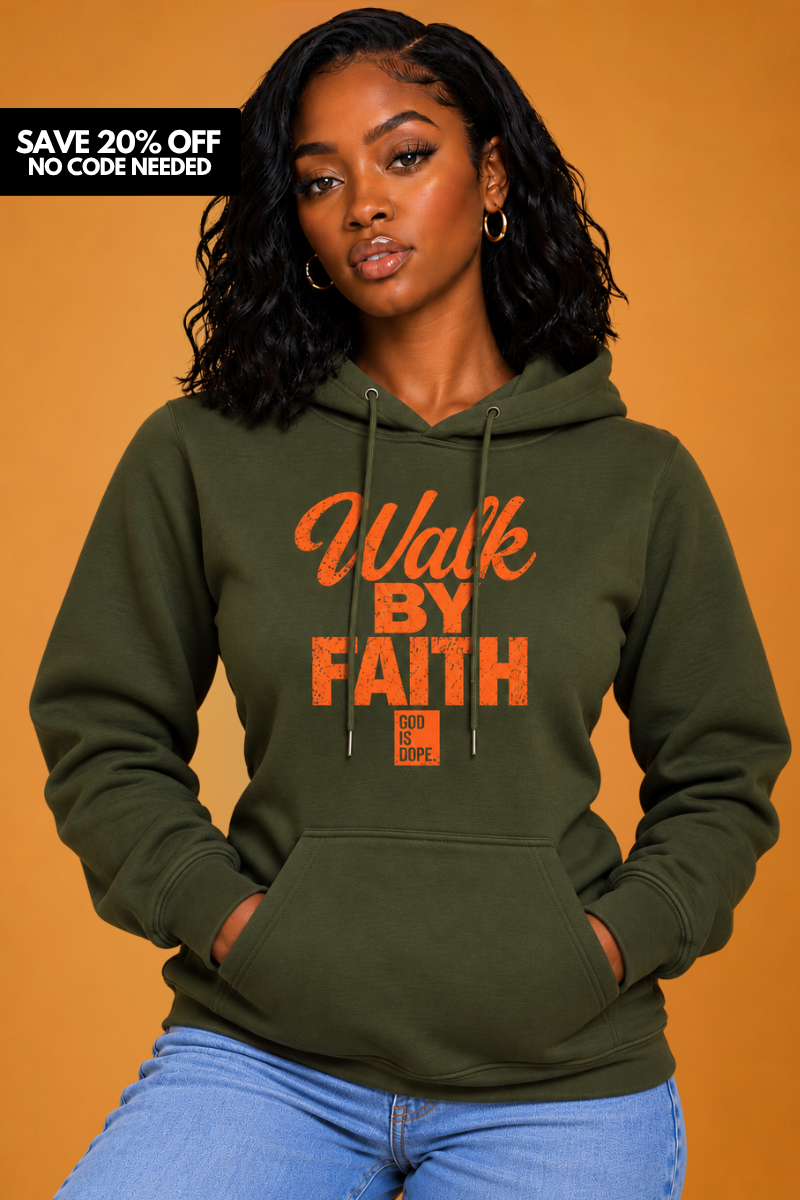 Walk by Faith Hoodie ( Military Green/ Orange)
