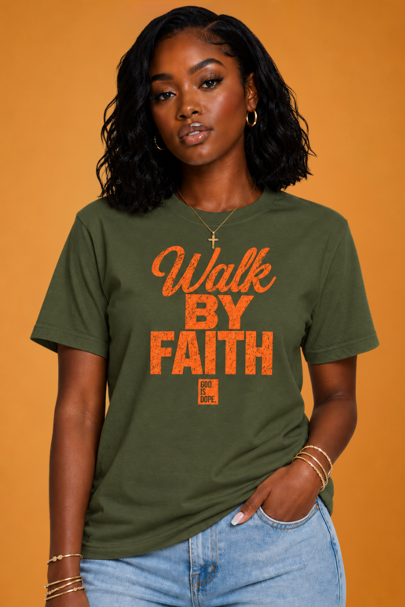 Walk By Faith Tee ( Military Green/ Orange)
