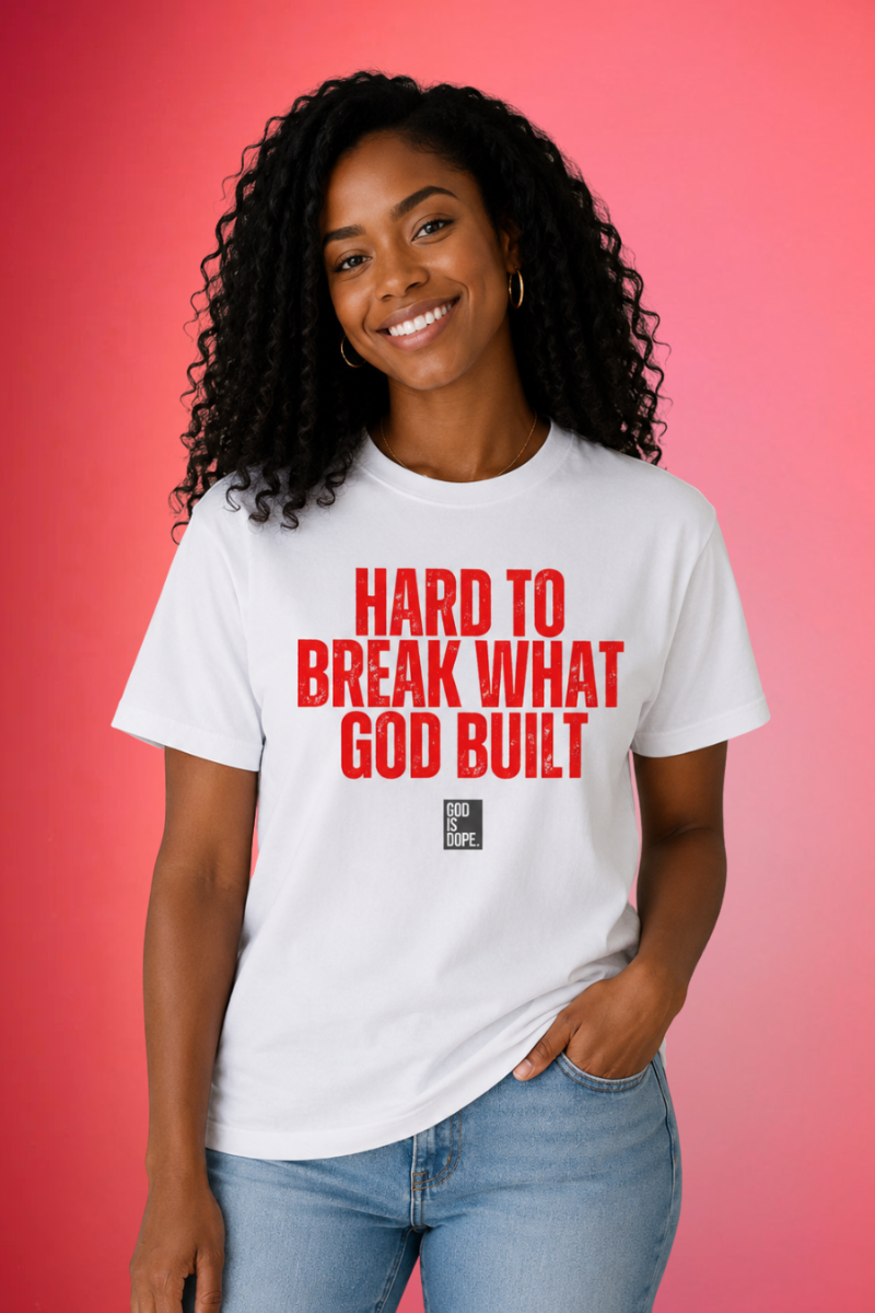 Hard to Break What God Built Tee ( White/ Red)