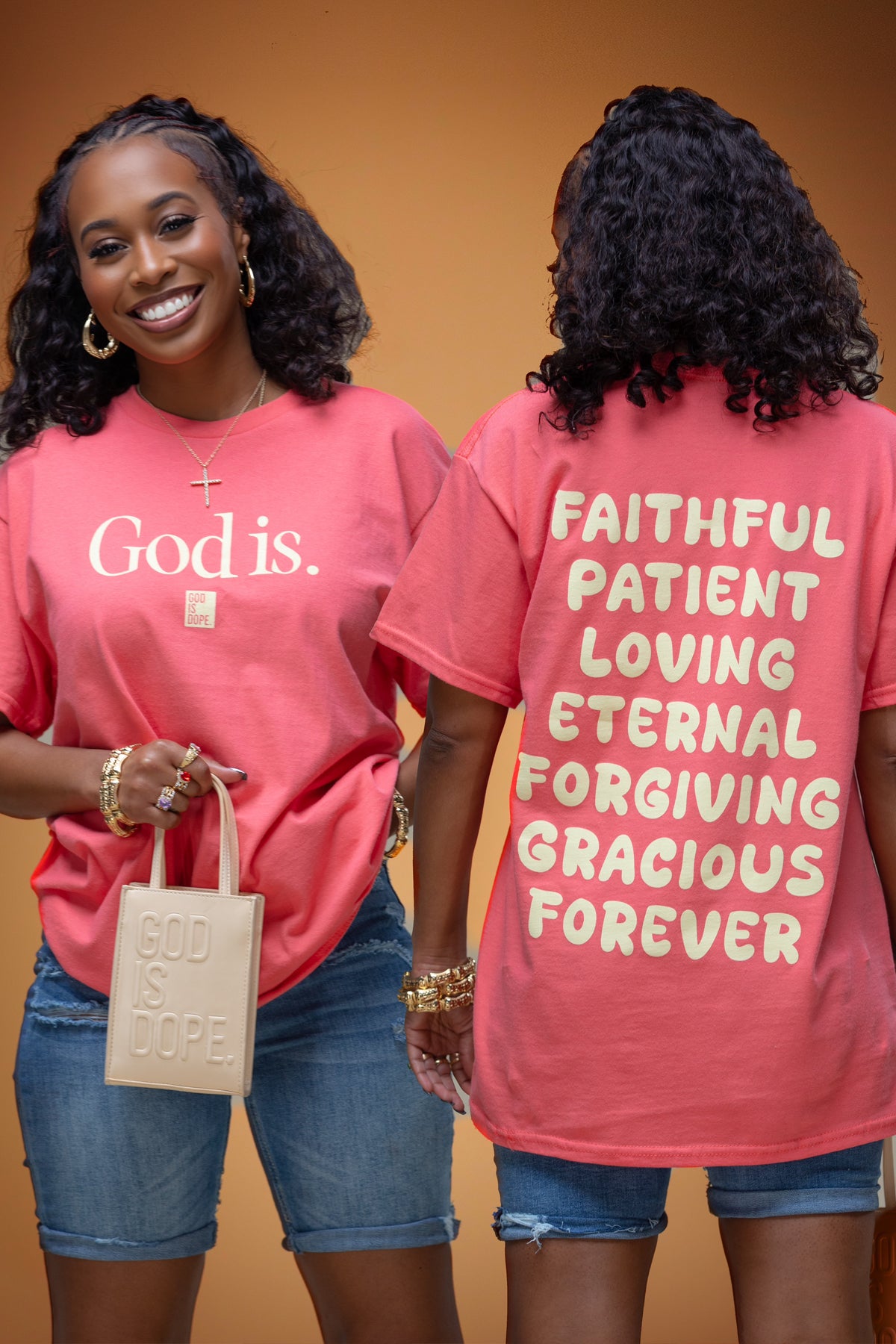 God Is Tee (Coral Silk/Natural)
