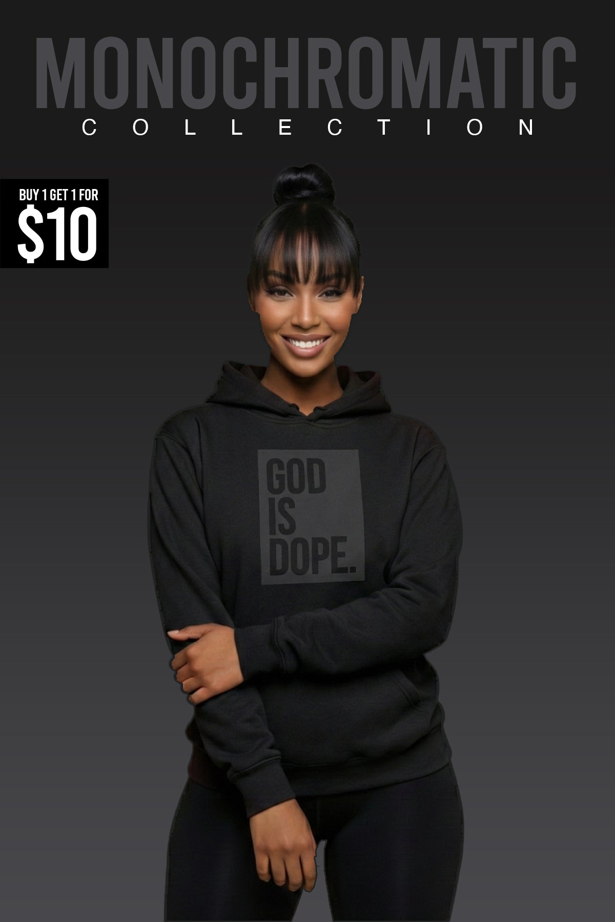 Classic God is Dope Box Logo Hoodie (Monochromatic Black)