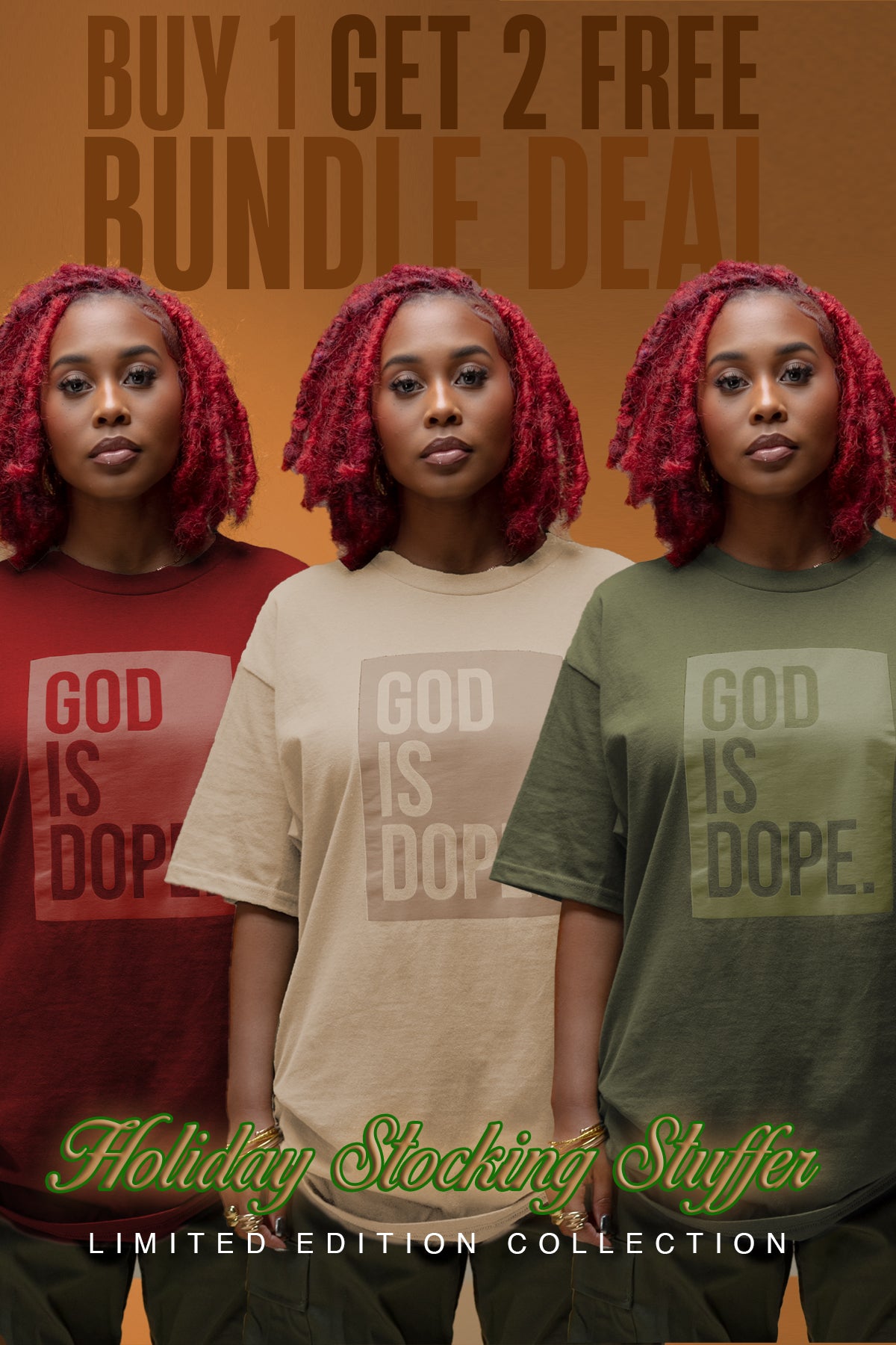 **3 T-Shirt Bundle** Monochromatic Box Logo (Military/Natural/Wine)