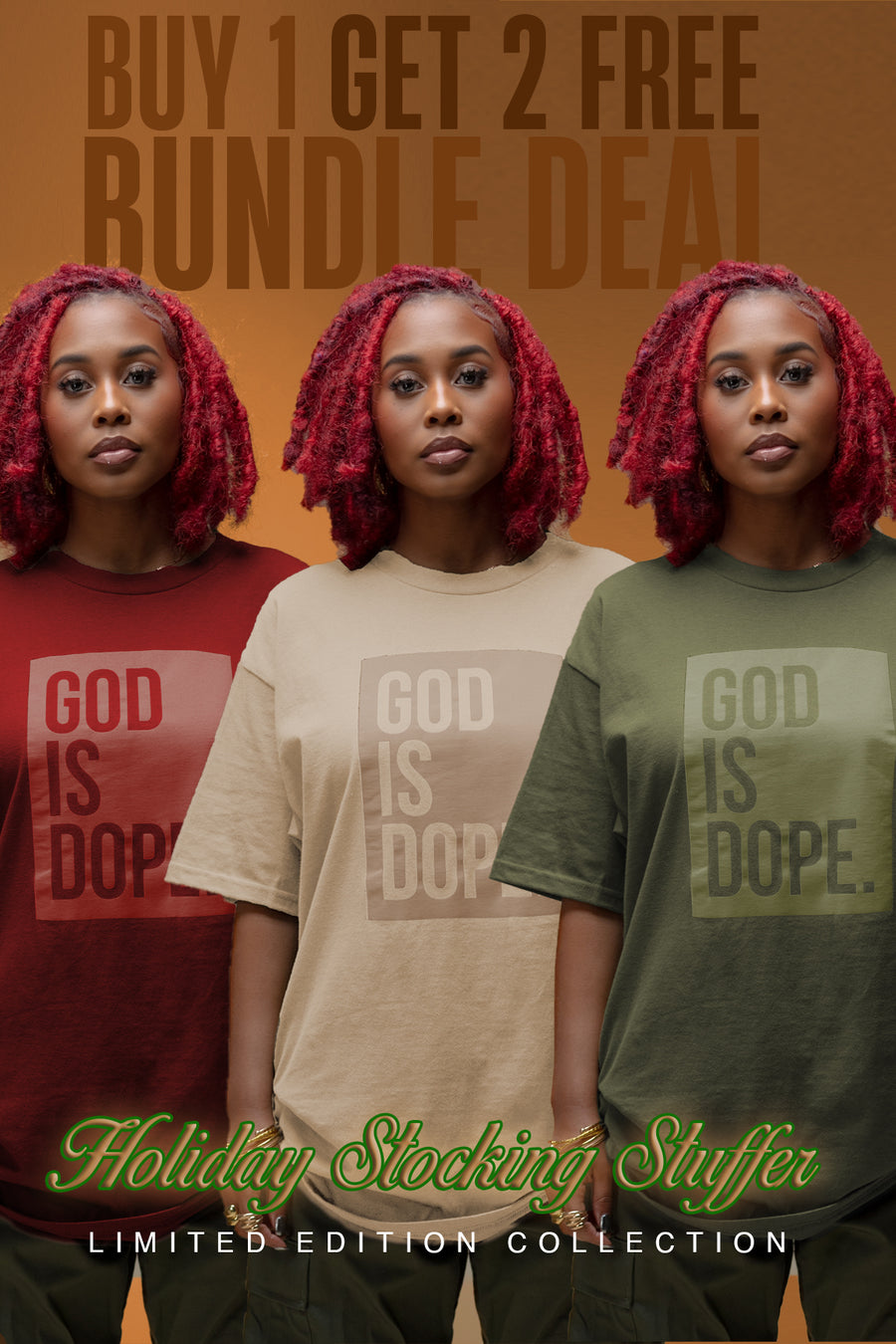 **3 T-Shirt Bundle** Monochromatic Box Logo (Military/Natural/Wine)