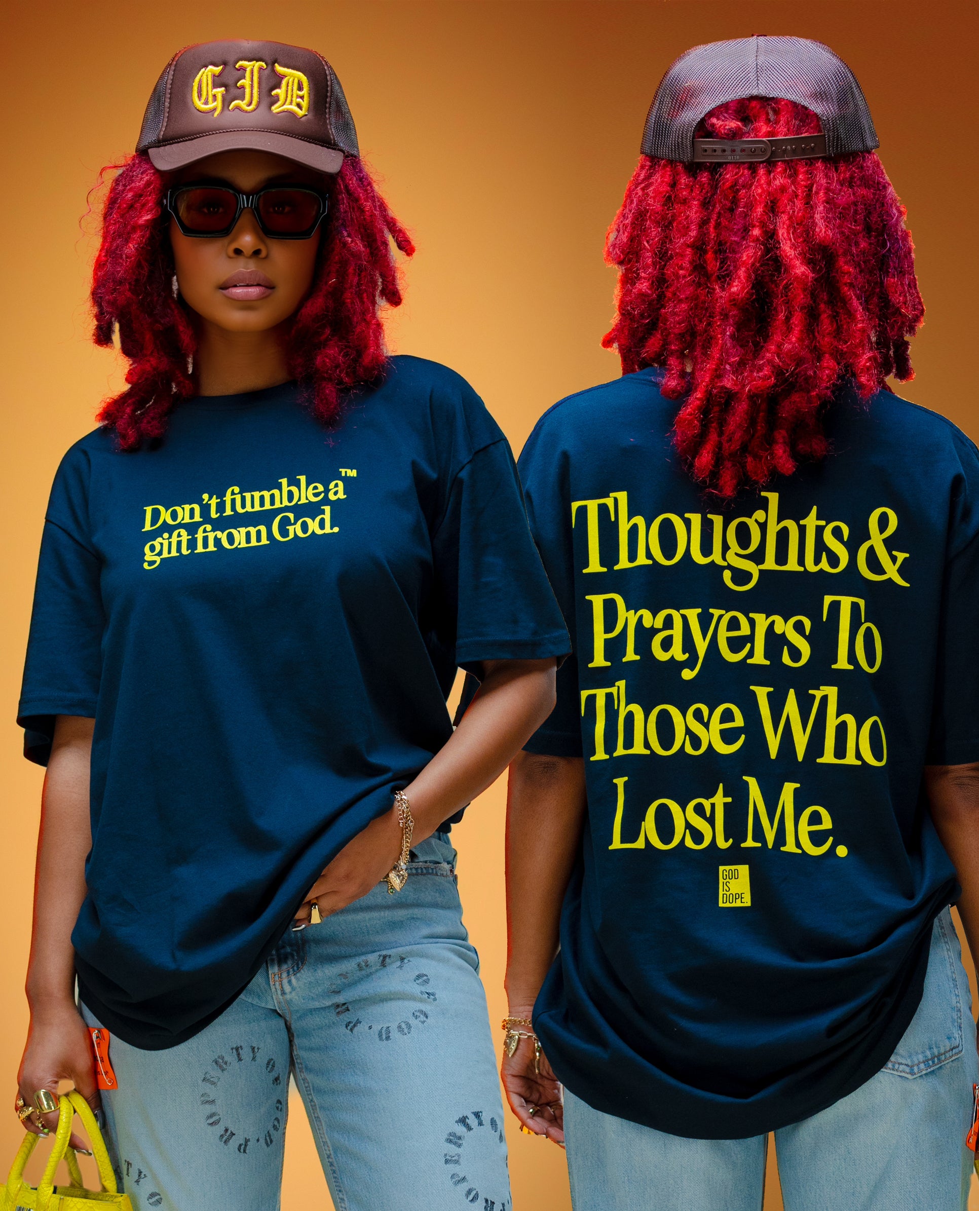 Thoughts and Prayers Tee (Navy/Yellow)