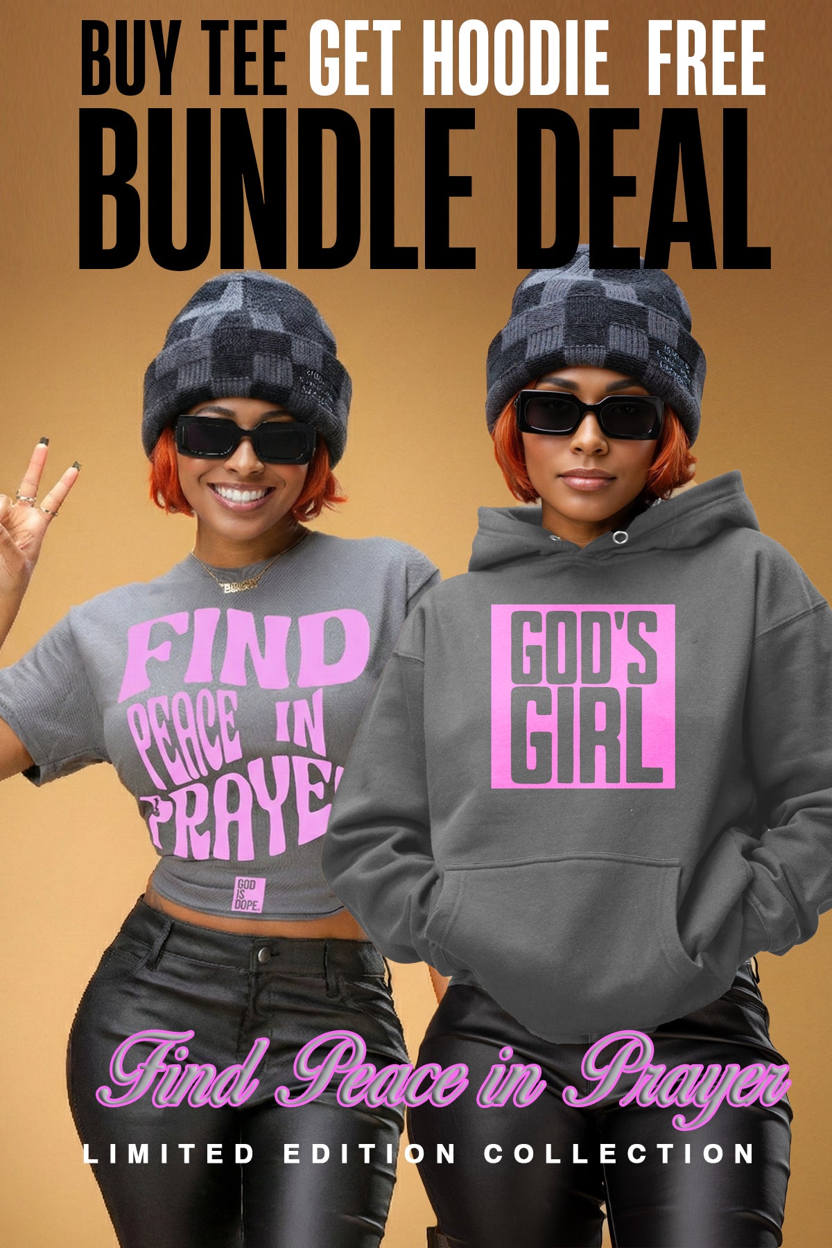**FREE Hoodie Bundle** Find Peace In Prayer + God's Girl (Charcoal + Pink)