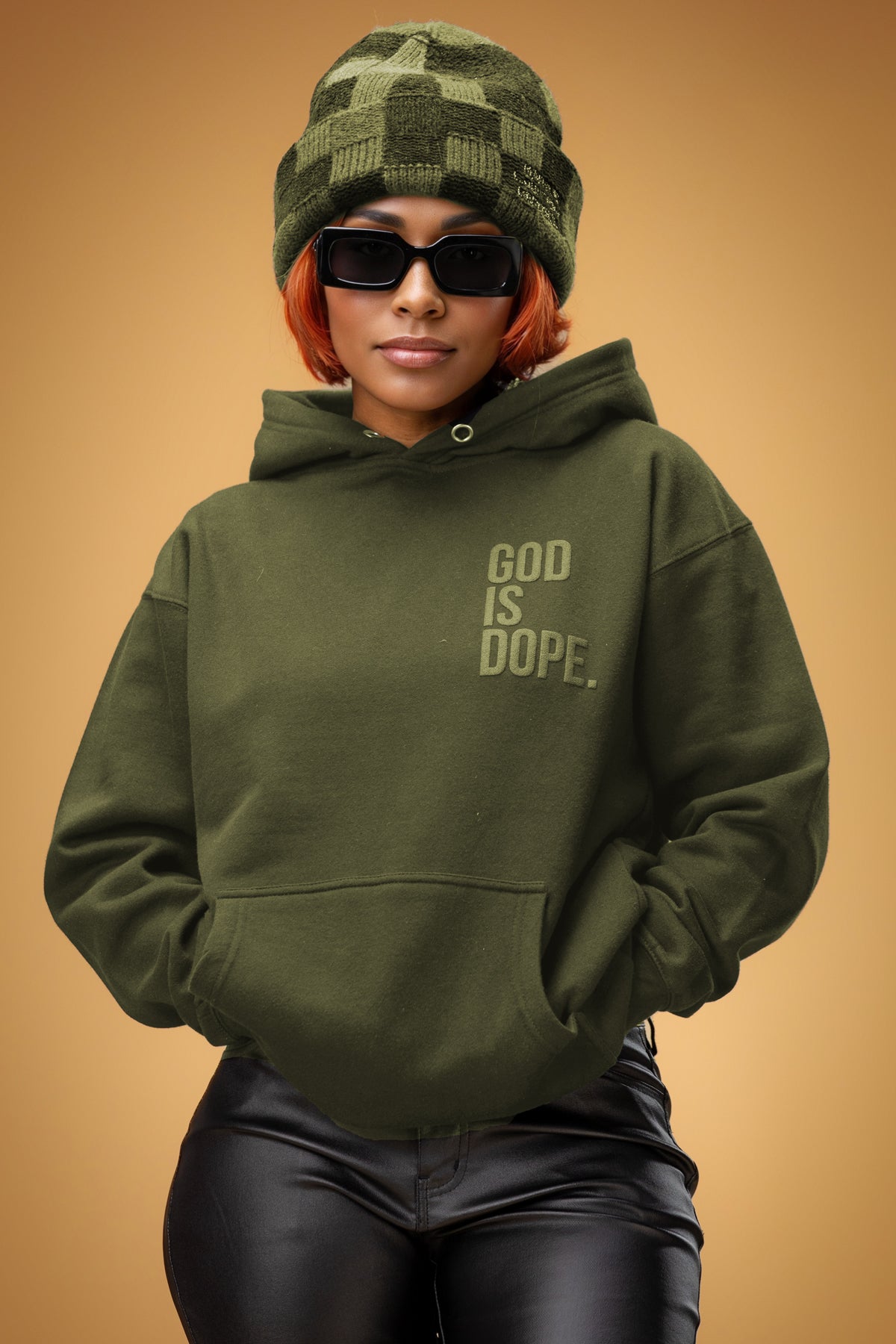 Monochromatic God Is Dope Hoodie (Military Green/Military Green)
