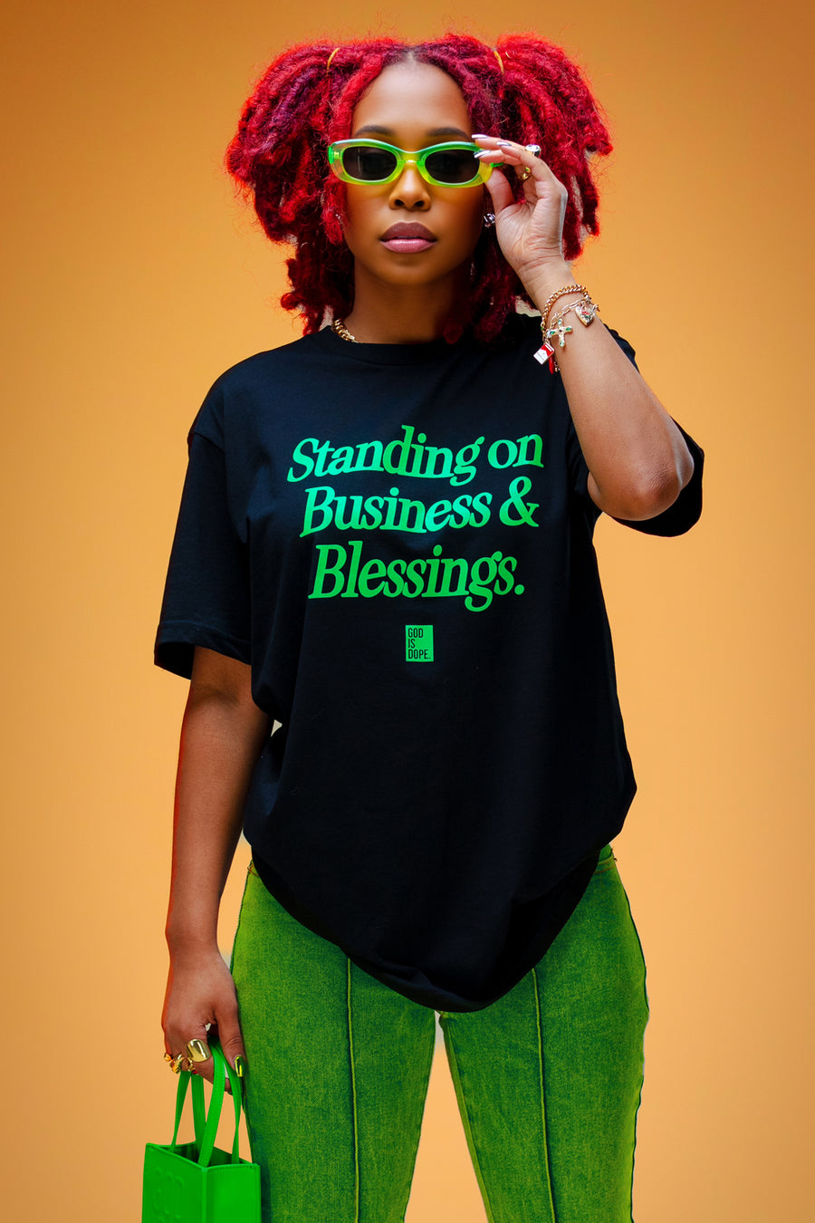 Standing on Business and Blessings Tee (Black/Green)