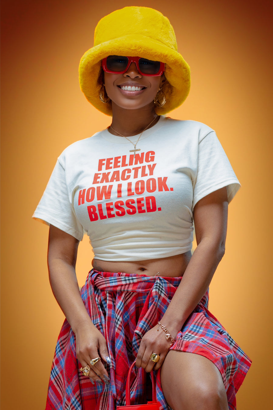 Feeling Exactly How I Look. Blessed Tee (Natural/Red)