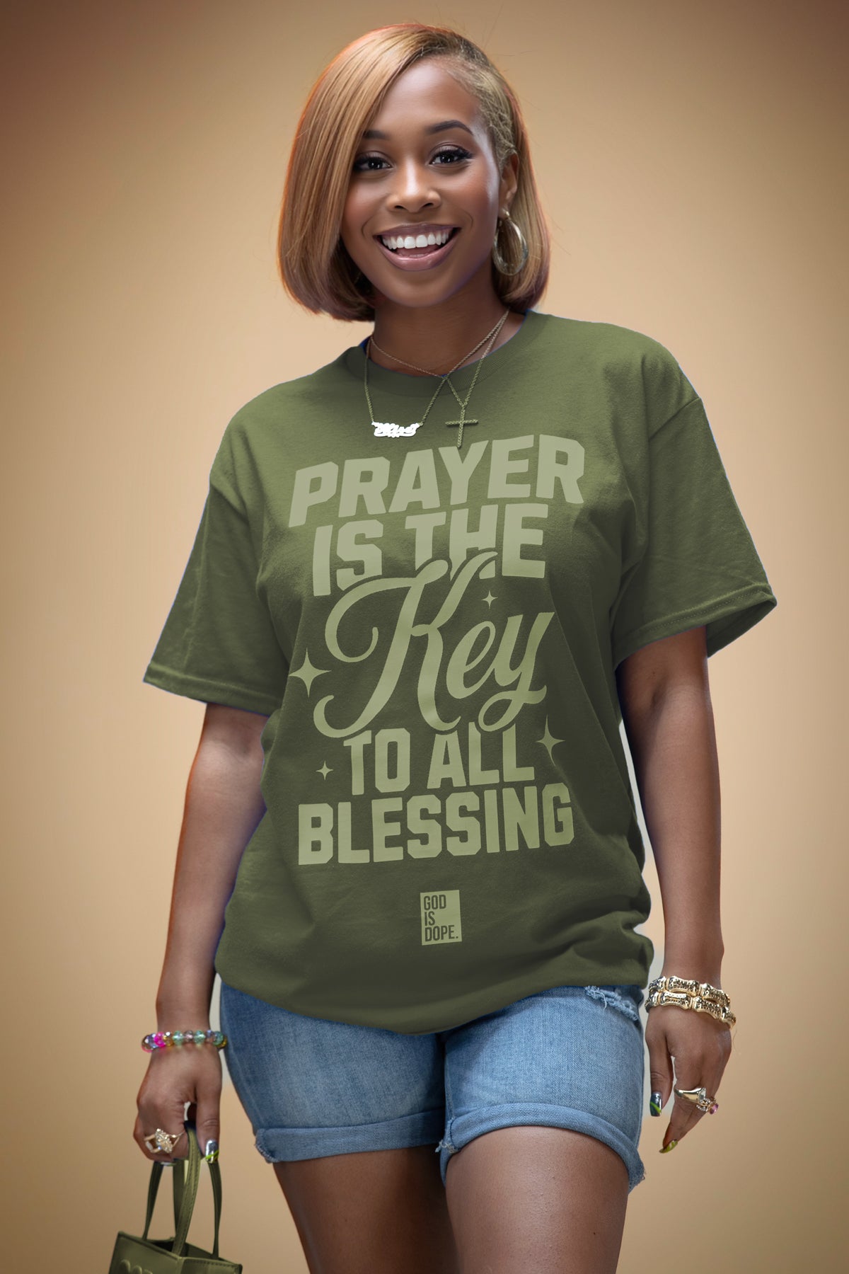 Prayer is the Key Tee (Military Green Tone on Tone)