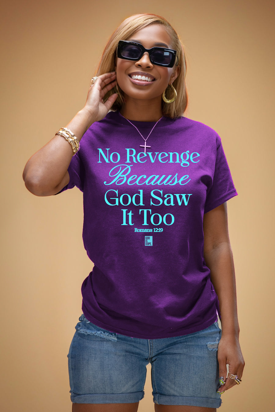 Romans 12:19 No Revenge Tee (Purple/Teal)